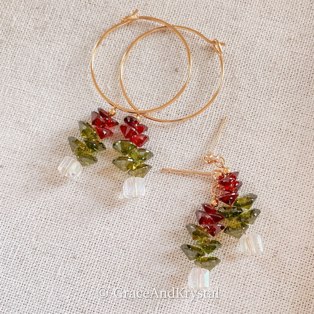 Christmas tree zircon earrings, Christmas gift